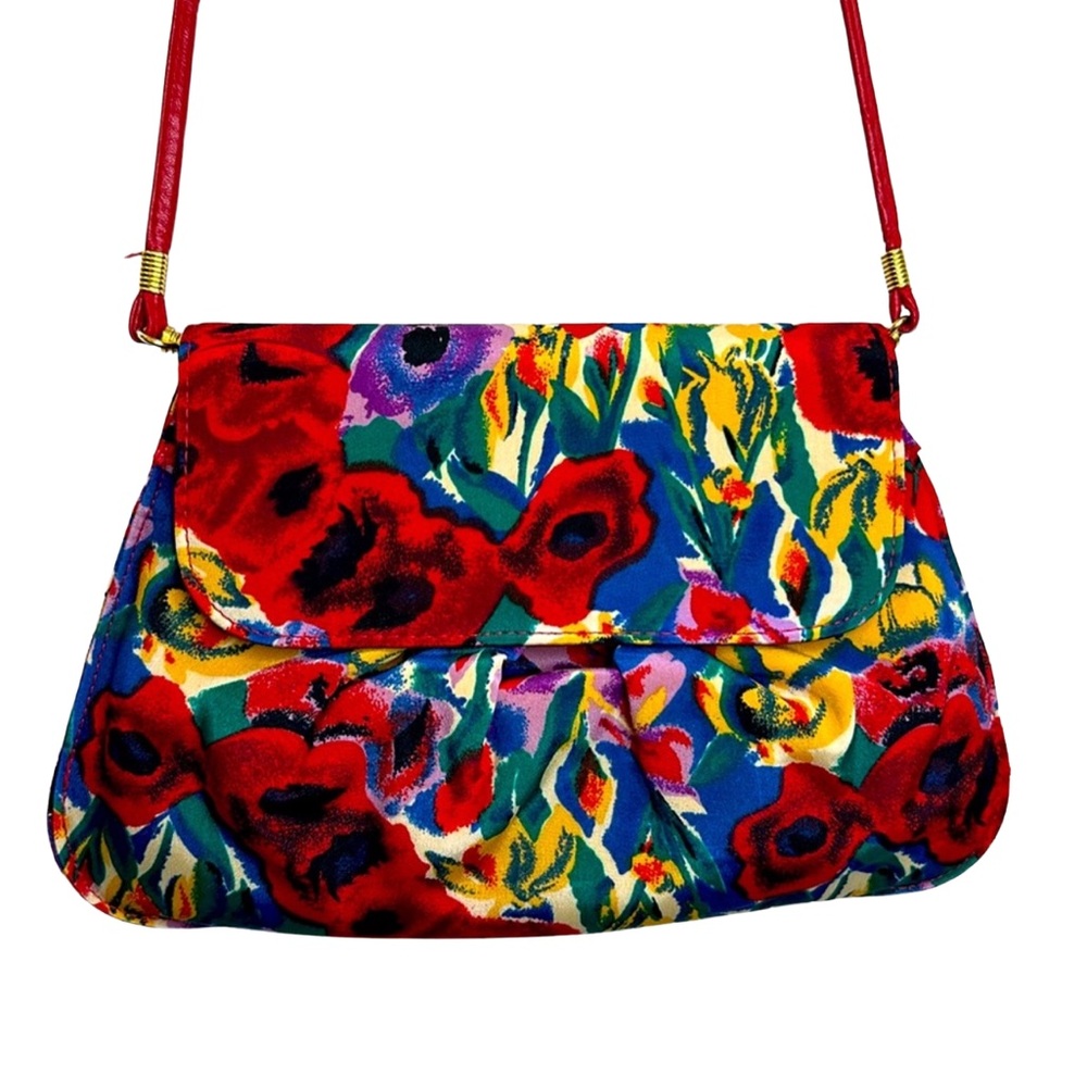 J Renee’ Red Floral Handbag Clutch or Crossbody Bag